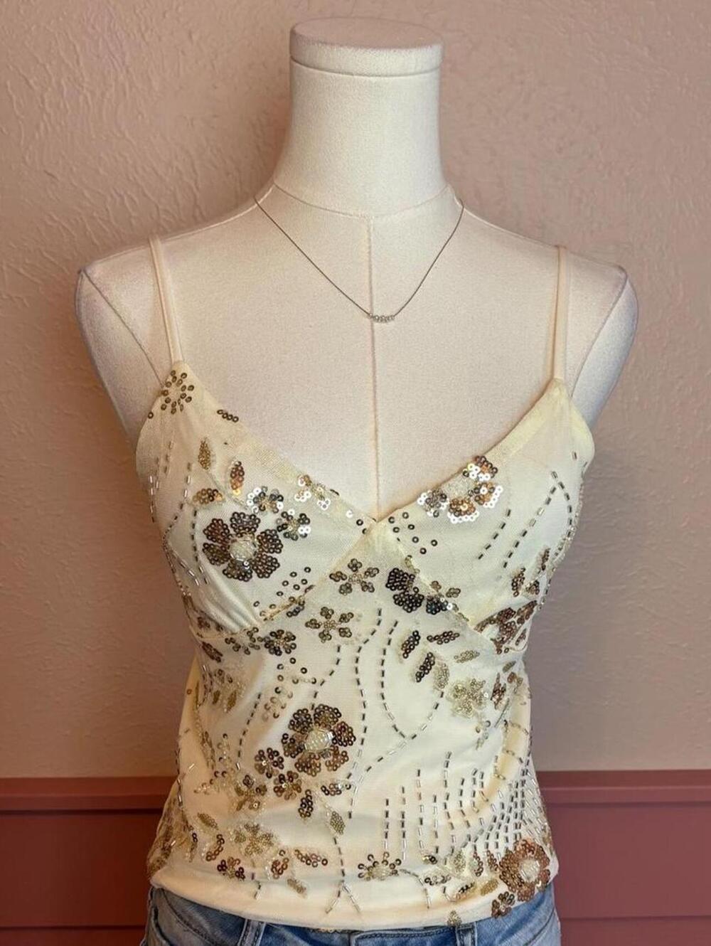 y2k beaded fairy top  studio 12 sz medium cream gold party date night going out
